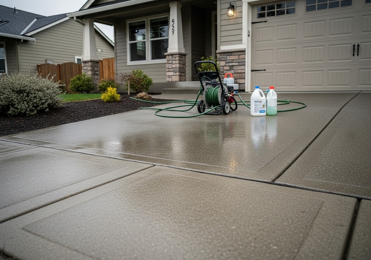 Clean home exterior and driveway after professional pressure washing in Beaverton