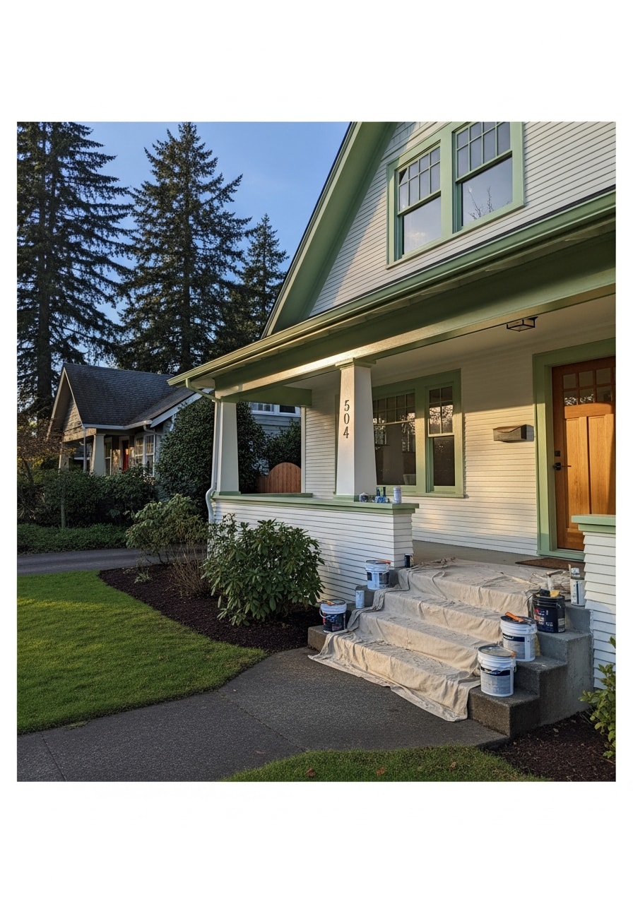 Beaverton homeowner standing in front of their property with service professional.