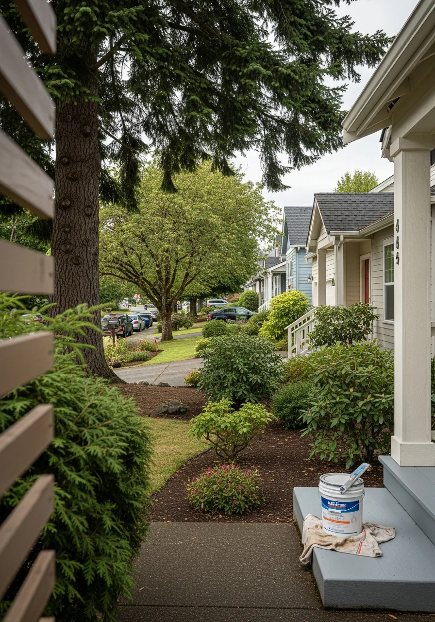 Residential homes in Hillsboro Oregon neighborhood with mature trees and well-maintained yards