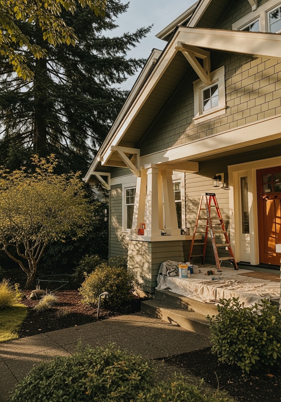 West Linn property owner reviewing completed work on their residential home.